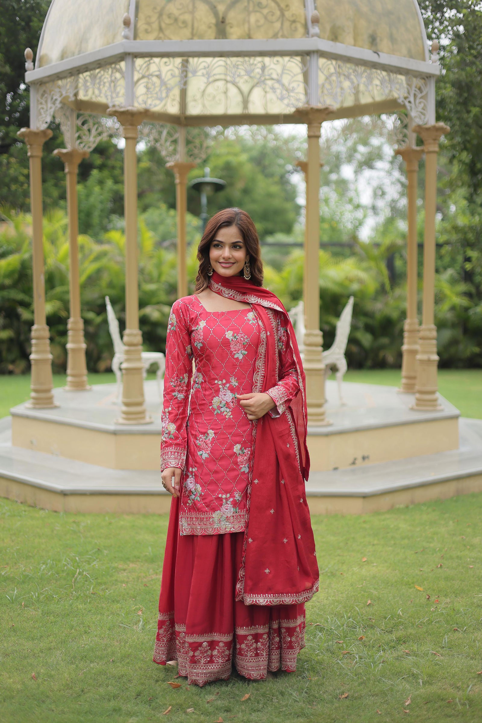KA 1125 Chinon Printed Sharara Readymade Suits Suppliers In India